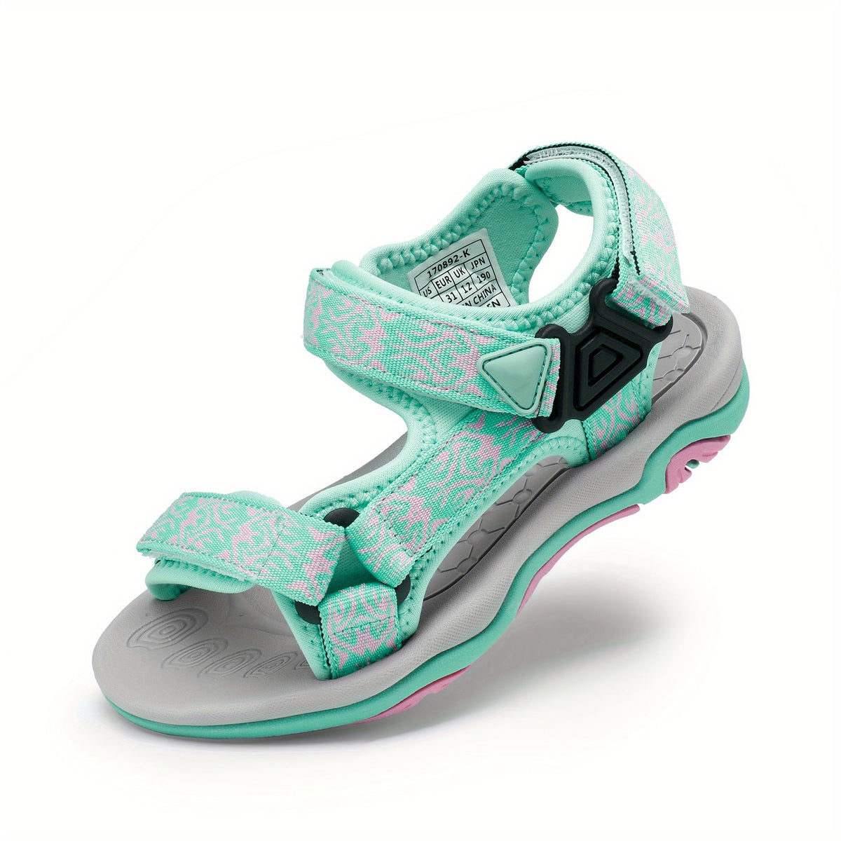 Kids' Sport Sandals with Patterned Adjustable Straps and Open Toes in Purple or Mint-Toned Summer Designs
