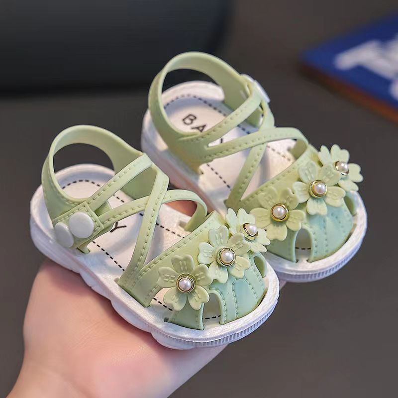 Baby Flower Sandals with Crossed Front Straps and White Soles for Soft Pastel Summer Outfit Styling