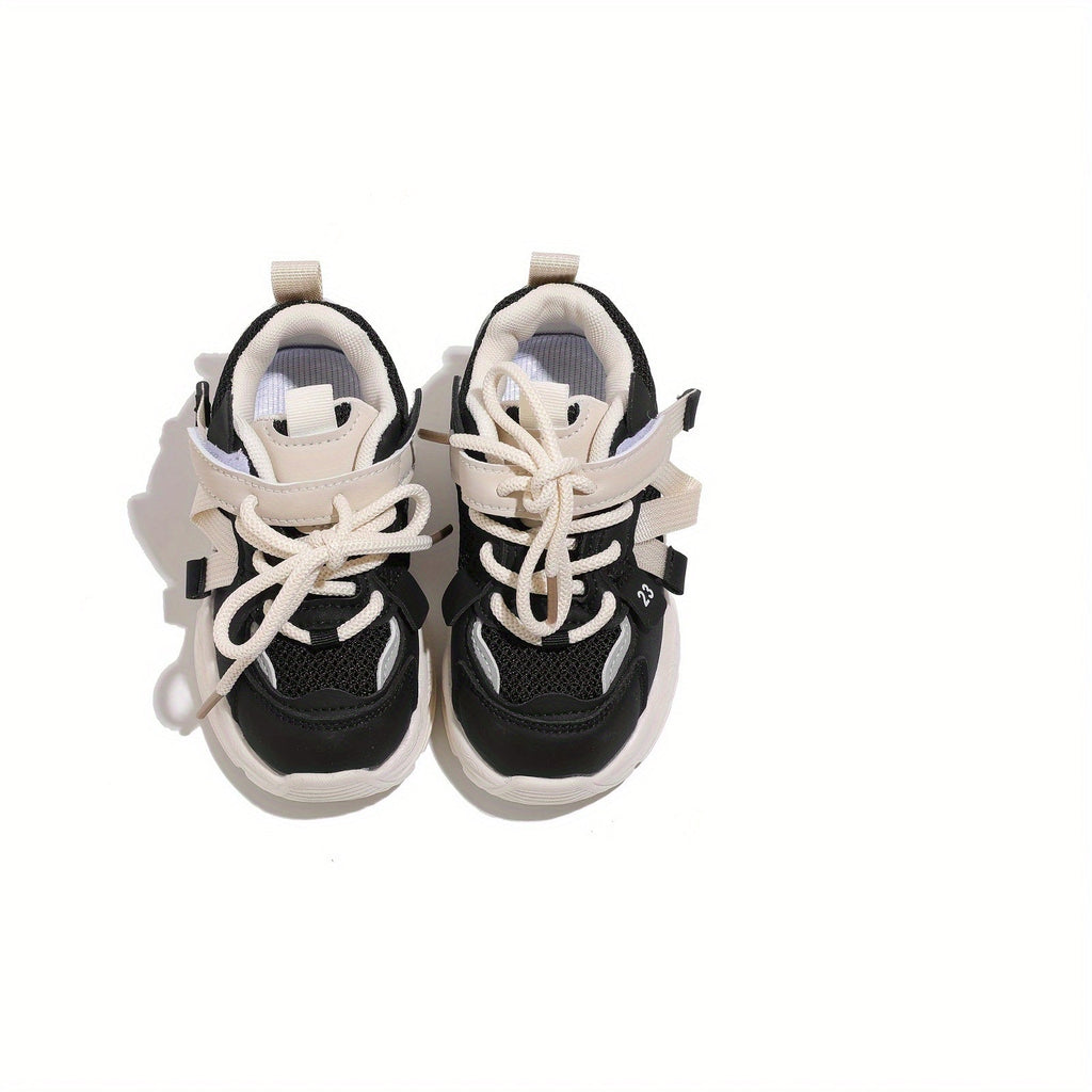 Kids' Chunky Panel Sneakers with Mesh Sections and Lace Up Fronts in Fuchsia, Beige or Black Styles