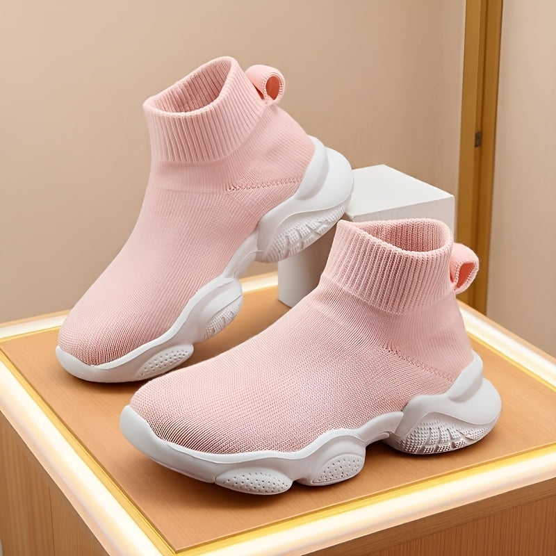 Kids Sock Sneakers with Ribbed High-Top Cuffs and Sculpted Soles for School Days and Casual Outfits