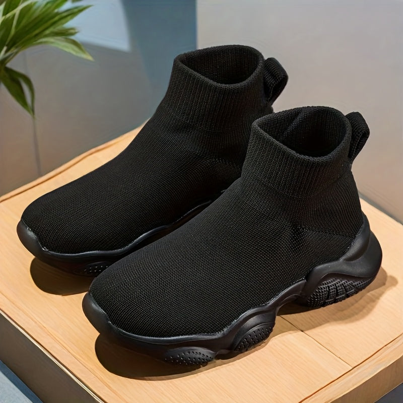 Kids Sock Sneakers with Ribbed High-Top Cuffs and Sculpted Soles for School Days and Casual Outfits