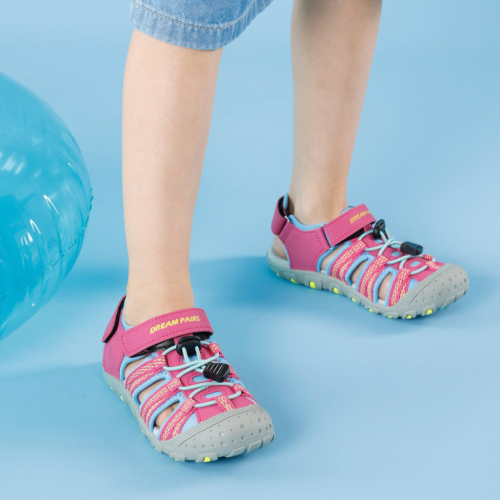 Kids' Closed-Toe Sport Sandals with Bungee Laces and Adjustable Ankle Straps for Summer Outdoor Play