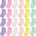 Girls' Pastel Crew Socks Twenty Four Pair Pack with Solid Colors and Ribbed Cuffs for Everyday Shoe Pairing