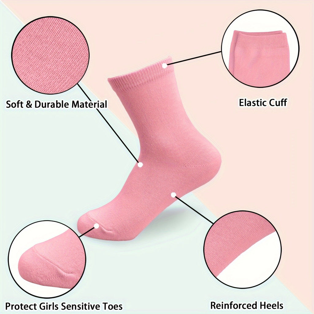 Girls' Pastel Crew Socks Twenty Four Pair Pack with Solid Colors and Ribbed Cuffs for Everyday Shoe Pairing