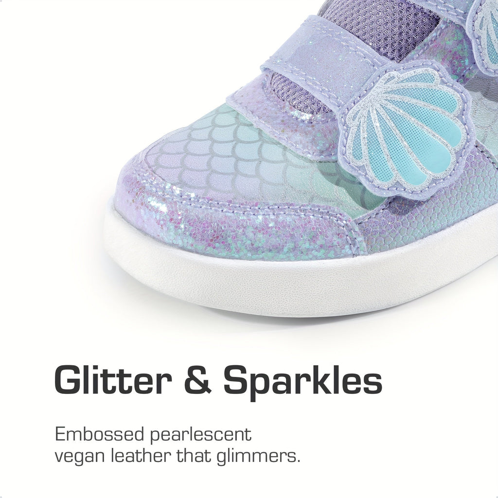 Girls' Mermaid High Top Sneakers with Glitter Panels and Shell Strap Details for Playful Outfits