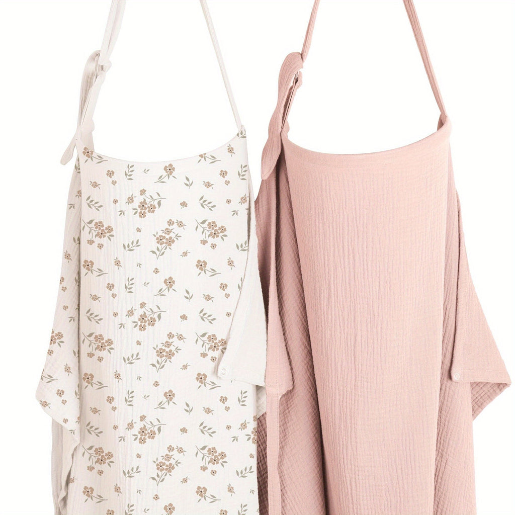 Cotton Muslin Nursing Cover Two-Pack in Pink and Blossom Print with Structured Neckline for Easy Viewing