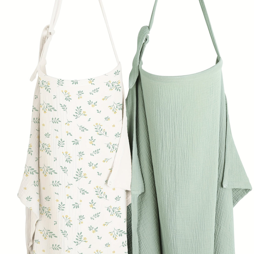 Cotton Muslin Nursing Cover Two-Pack in Pink and Blossom Print with Structured Neckline for Easy Viewing