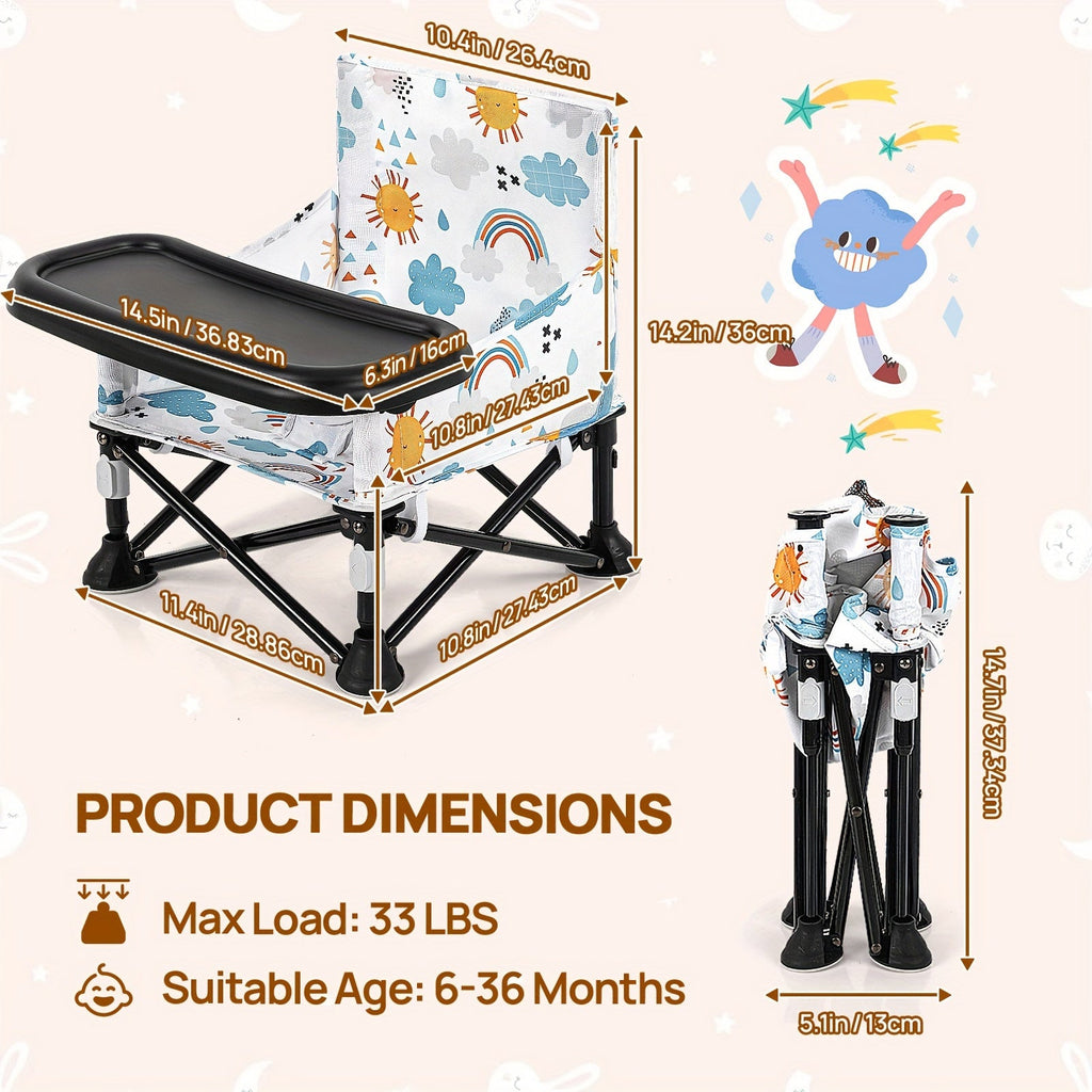 Printed Baby Booster Seat in Sunny, Cloud or Floral Designs Featuring a Folding Frame and Black Tray