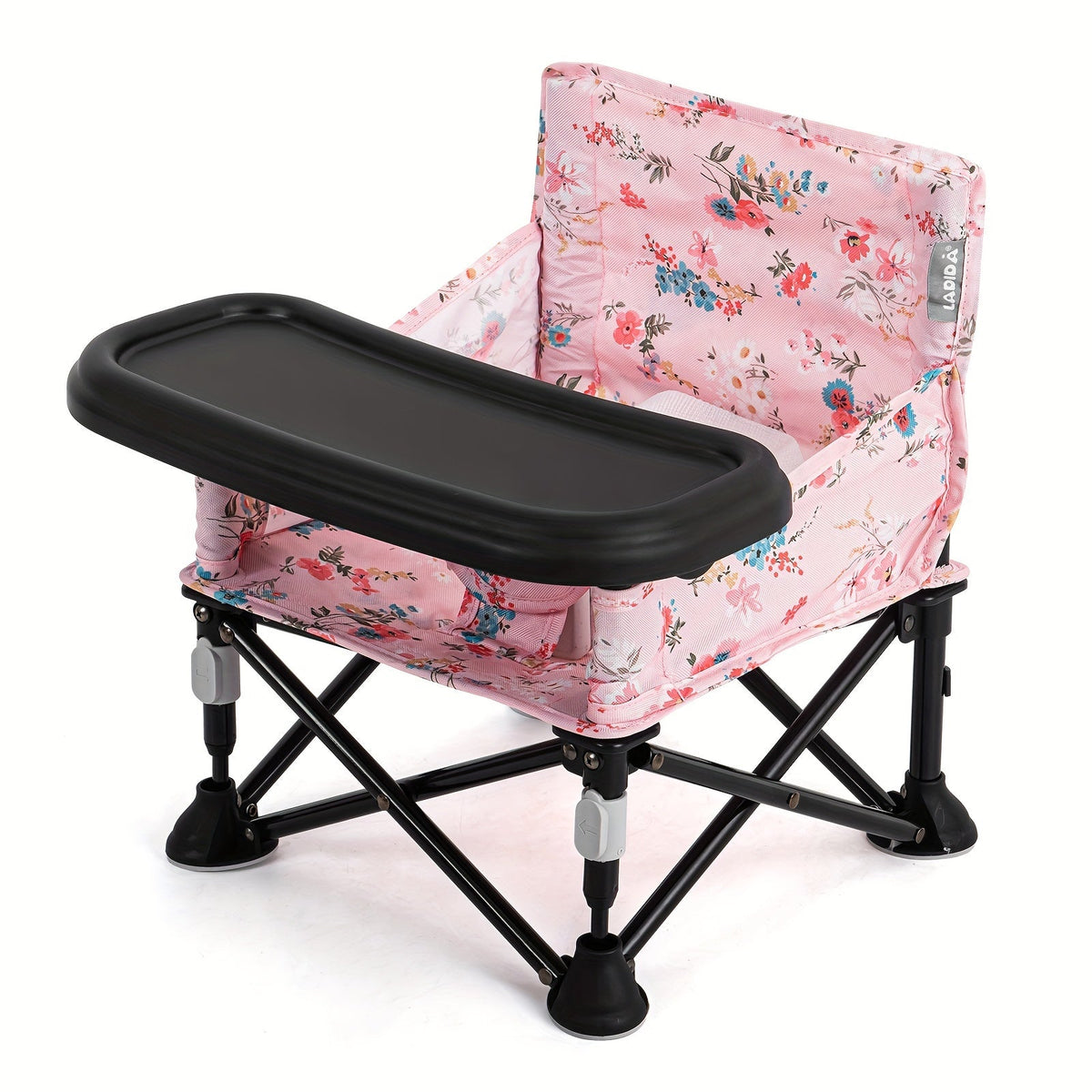 Printed Baby Booster Seat in Sunny, Cloud or Floral Designs Featuring a Folding Frame and Black Tray