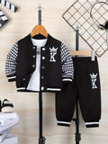 Baby Boys' Jacket Pants Set with Crown K Graphics and Houndstooth Sleeves for Coordinated Everyday Outfits