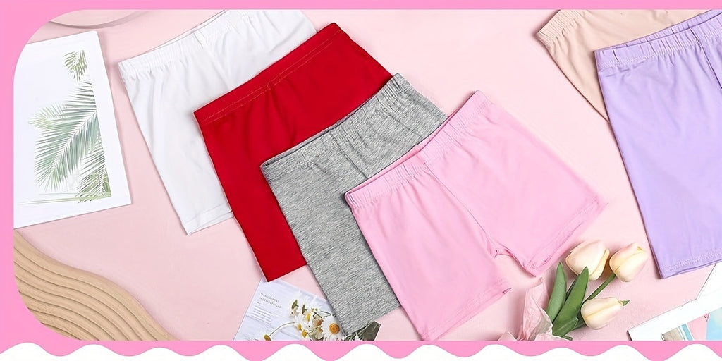 Girls' Modal Bike Shorts 8-Pack in Random Solid Colors with Pull On Waists for Under Dress Layering