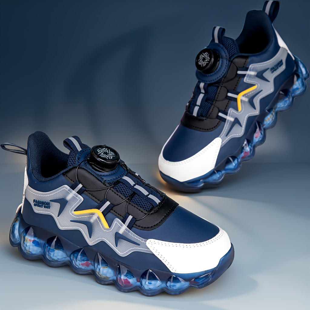 Blue Dial Closure Sneakers for Kids with Lightning Side Details and Sculpted Translucent Sole Edges