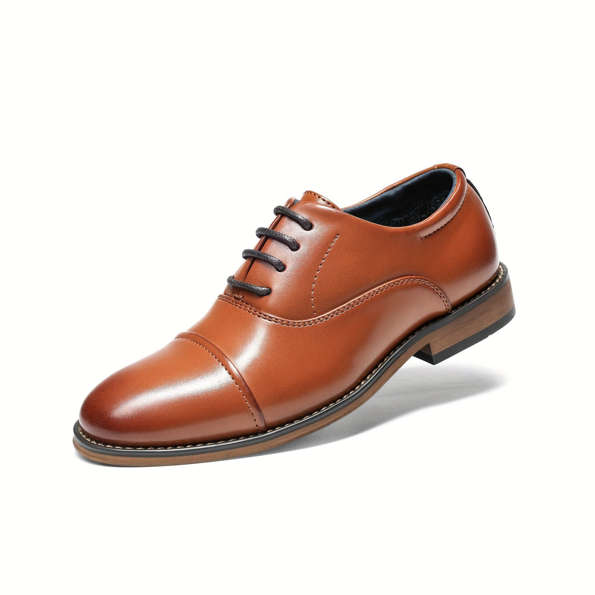 Boys' Cap Toe Oxford Shoes with Smooth Synthetic Leather Uppers and Low Heels for Formal Outfits
