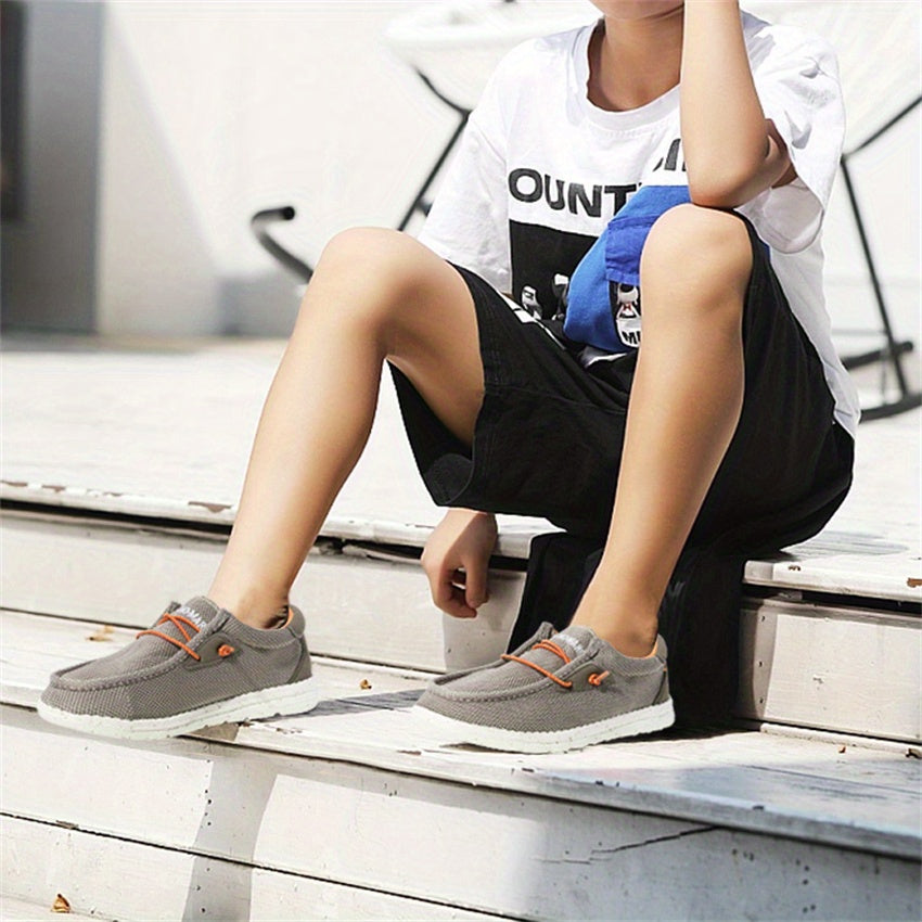 Slip On Loafers for Kids with Textured Fabric Uppers and Speckled White Soles for Everyday Outfits