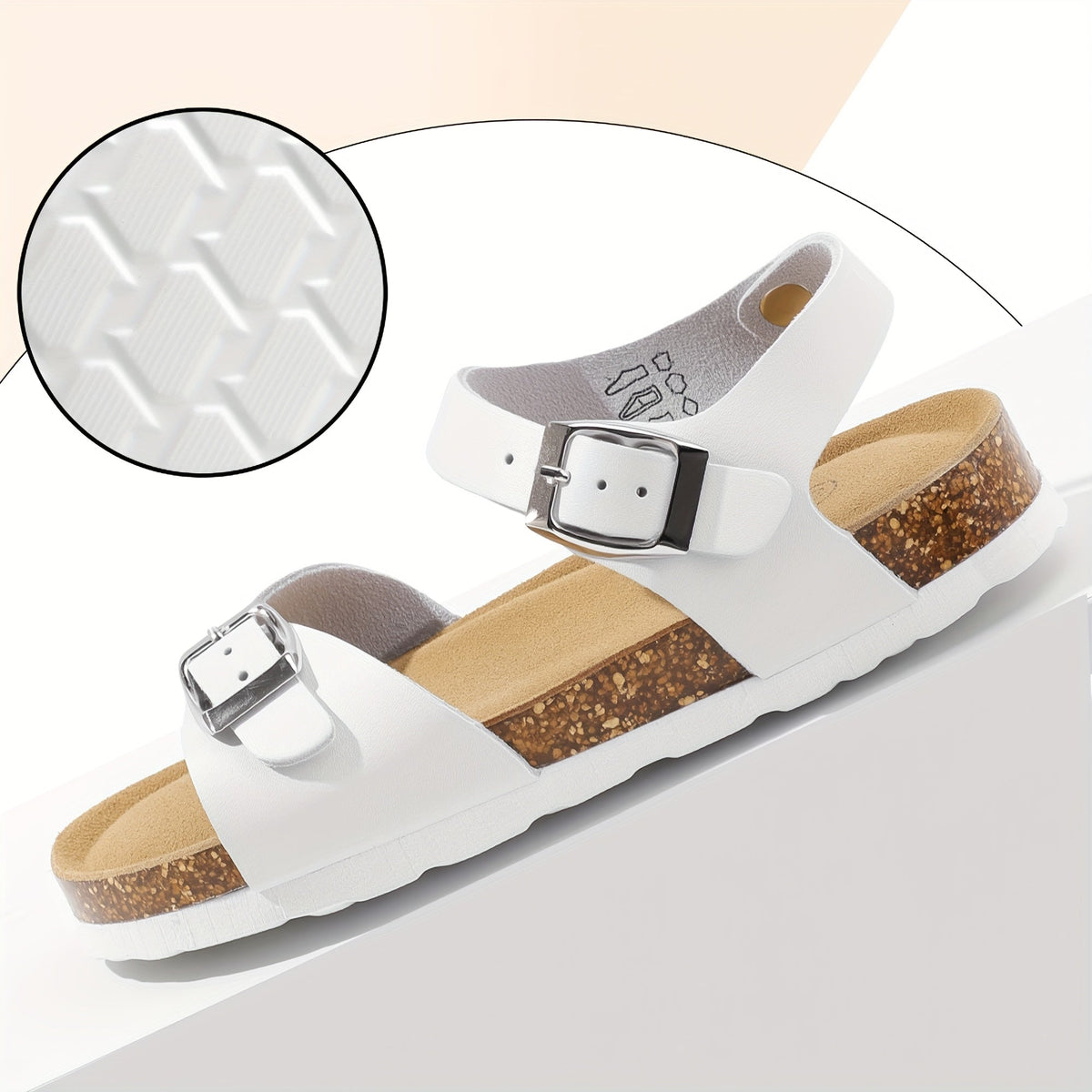 Kids' Buckle Sandals with Rear Straps and Contoured Footbeds in White, Black or Silver for Summer Outfits
