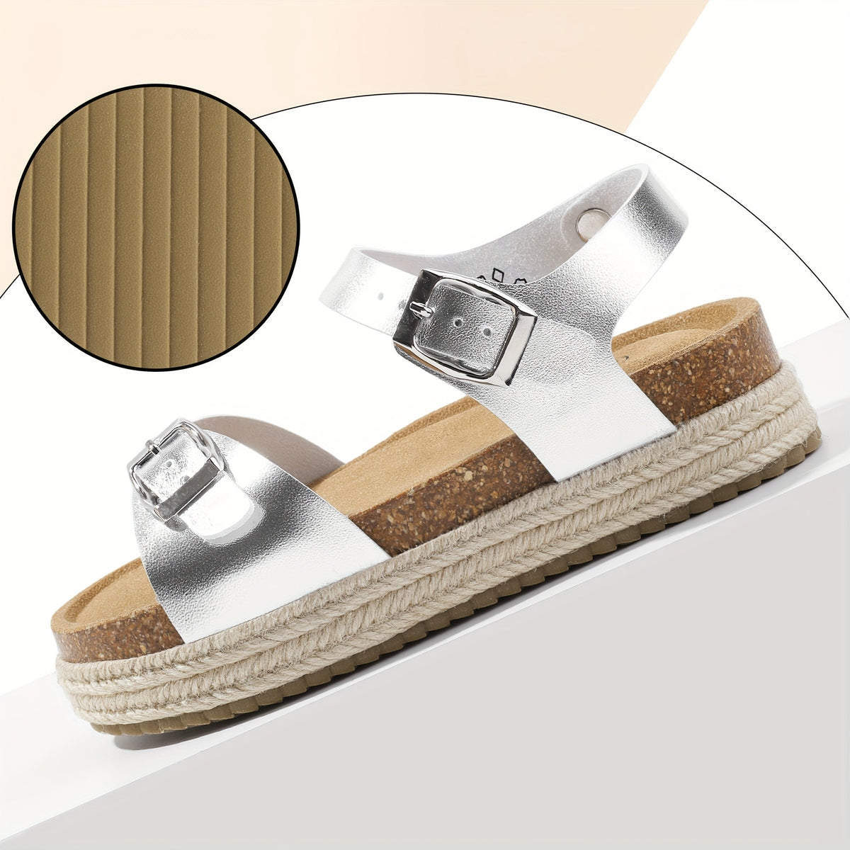 Kids' Buckle Sandals with Rear Straps and Contoured Footbeds in White, Black or Silver for Summer Outfits